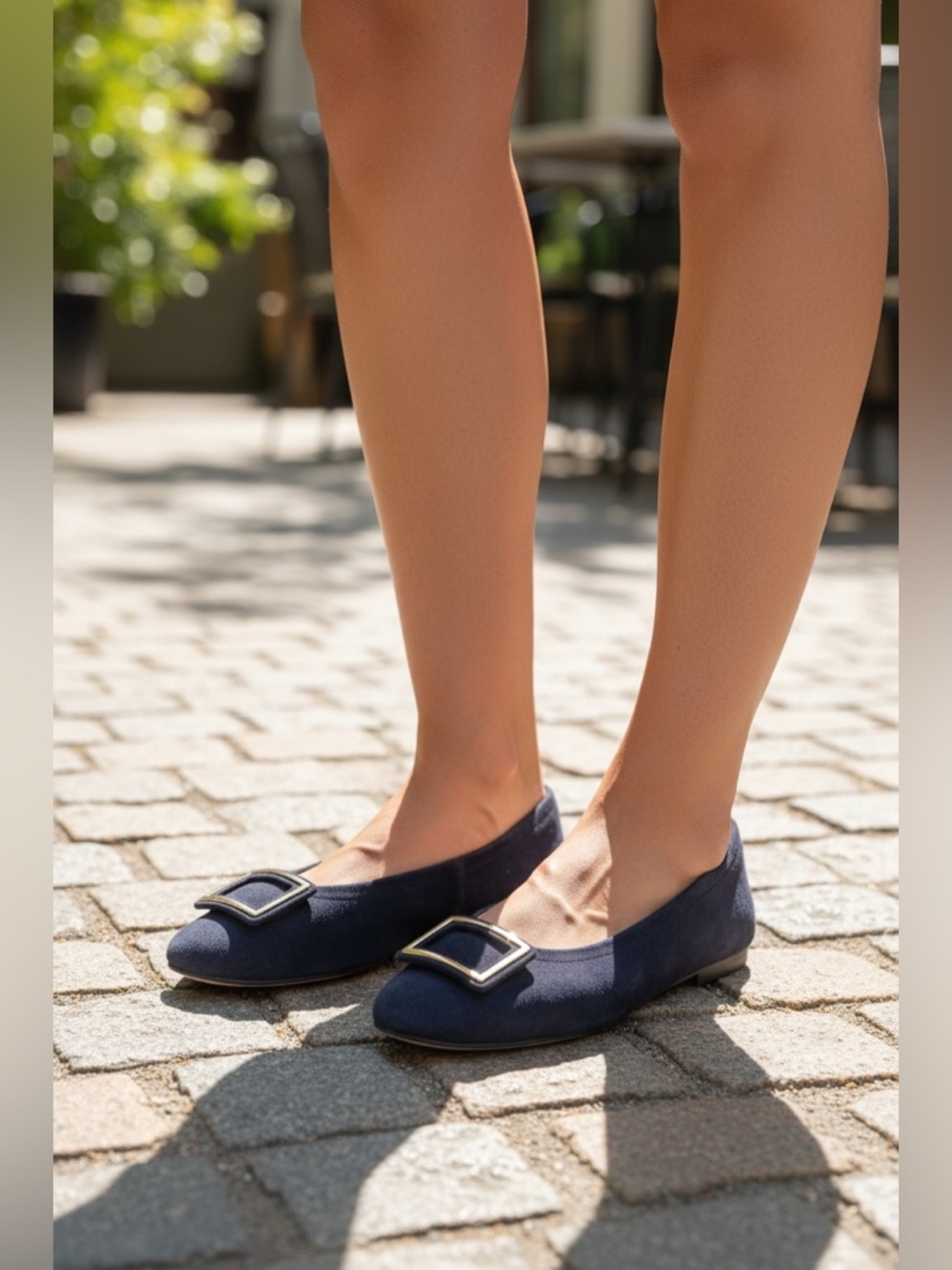 Sole Bliss Navy Suede Ballet Flats with Decorative Square Buckle Size 9